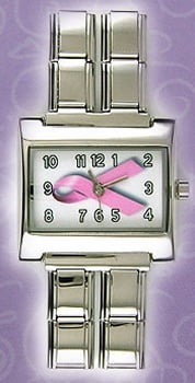 Montre rectangulaire ruban rose